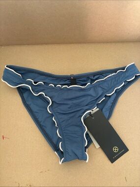 Vix Navy Blue Bikini Bottom with White Ruffle Trim